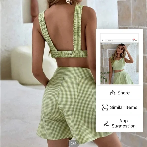 Green Gingham Two Piece Set - Picture 2 of 8